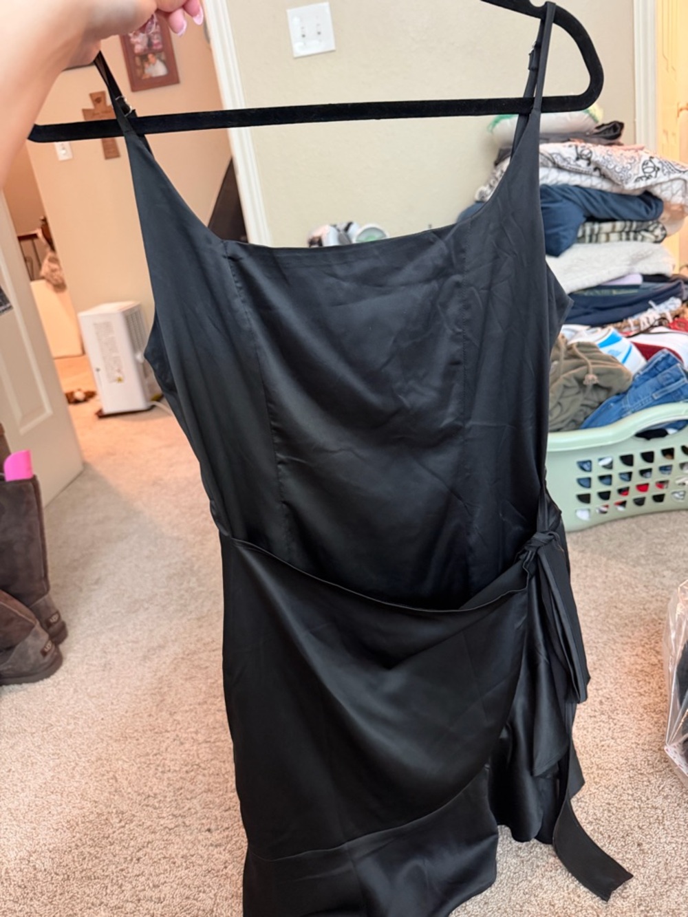 Princess Polly Black Satin Slip Dress with Side Tie